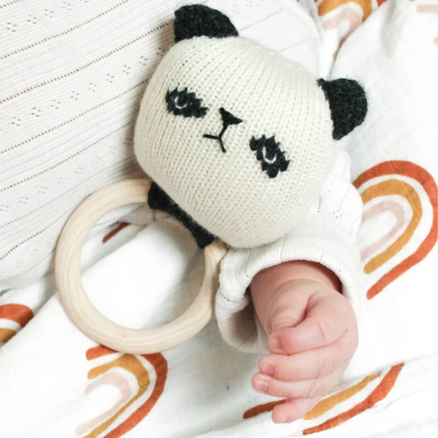 Hand Knitted Panda Rattle Ring