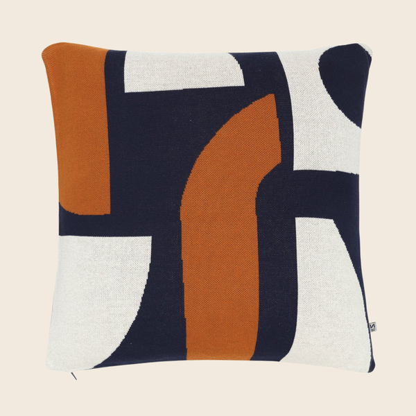 Bruten Cotton Knit Cushion | Navy and Orange
