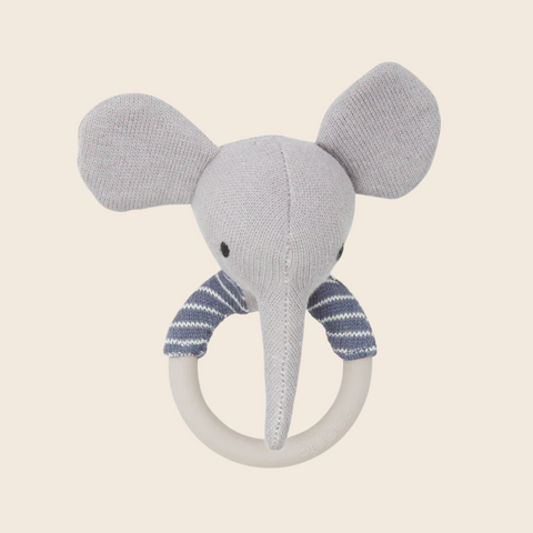 Cotton Knit Elephant Teething Rattle