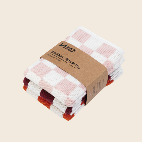 Checkered Cotton Knit Reusable Dishcloths