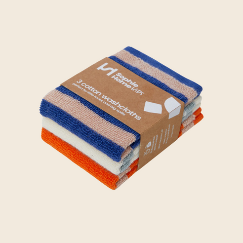 Striped Terry Washcloths | Cobalt, Aqua, Orange