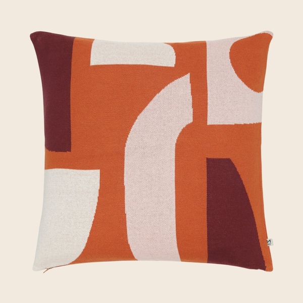 Bruten Cotton Knit Cushion | Orange and Burgundy