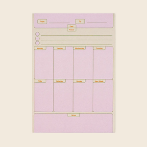 Weekly planner sheet with days of the week on a light beige background