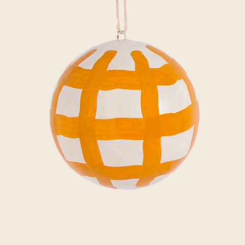 Yellow Brushstroke Checkered Bauble