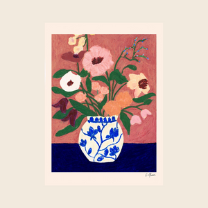 Flowers on a Blue Table Print | 30 x 40cm