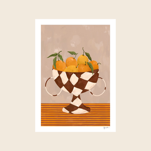 Lemons And Oranges in Checkered Vase Print | 30x40cm