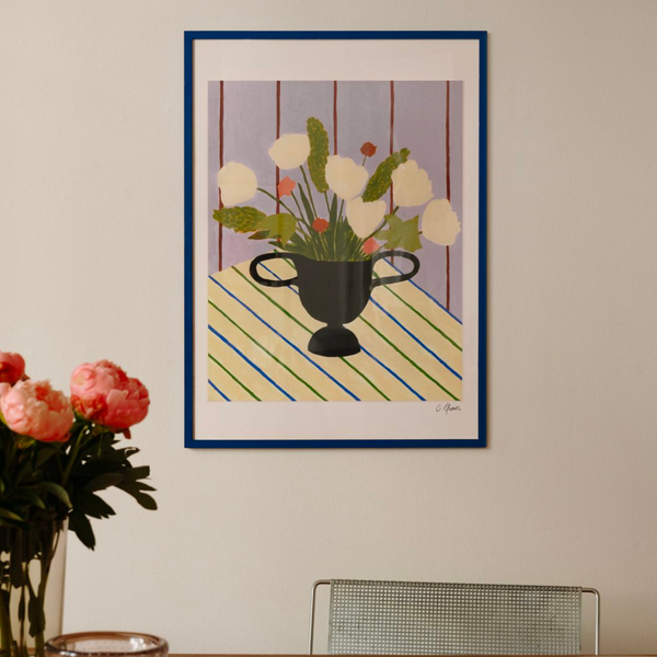 Flowers on Striped Cloth Print by Carla Llanos
