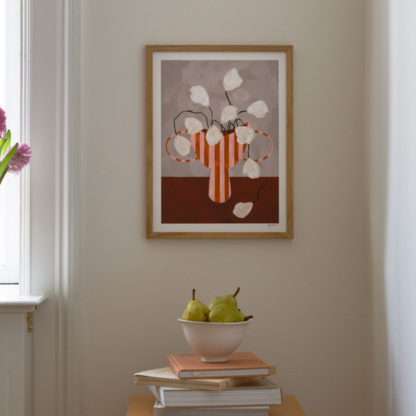 White Flowers in Striped Vase Print | 30 x 40cm