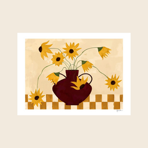 Sunflowers in a Burgundy Vase Print | 30x40cm