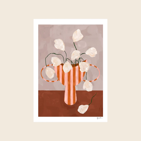 White Flowers in Striped Vase Print | 30 x 40cm