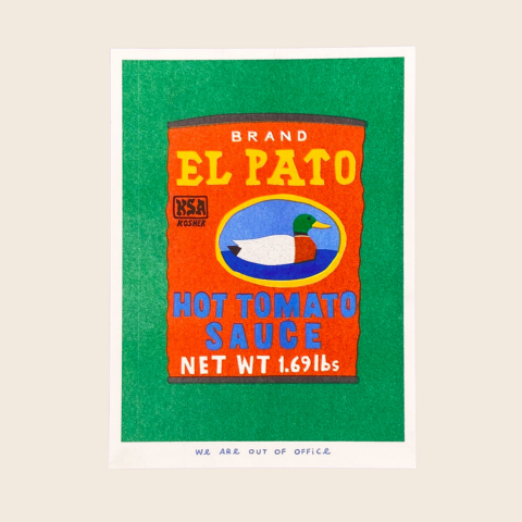 Can of El Pato Tomato Hot Sauce Risograph Print