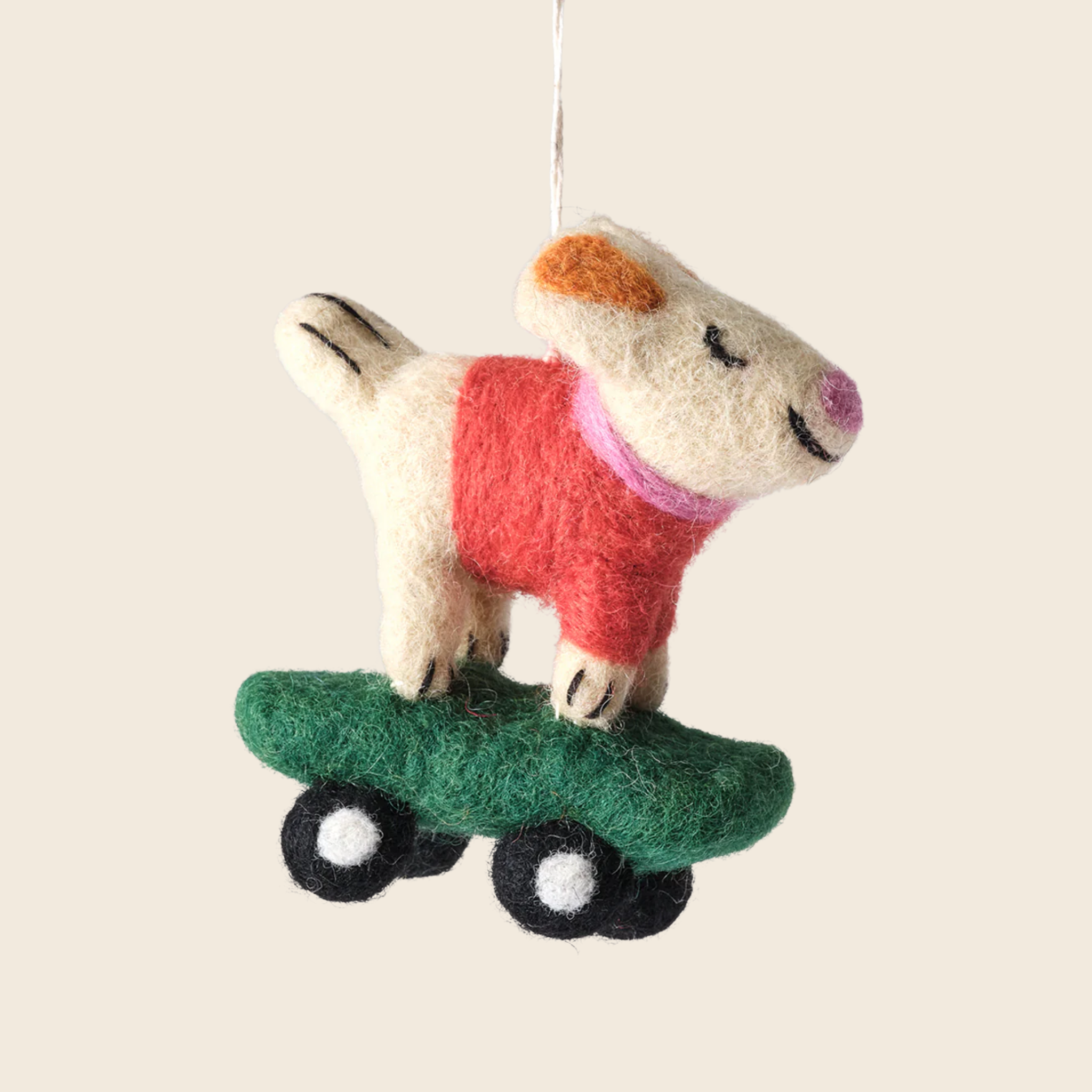 Needle Felted Bert Skateboarding Dog Decoration