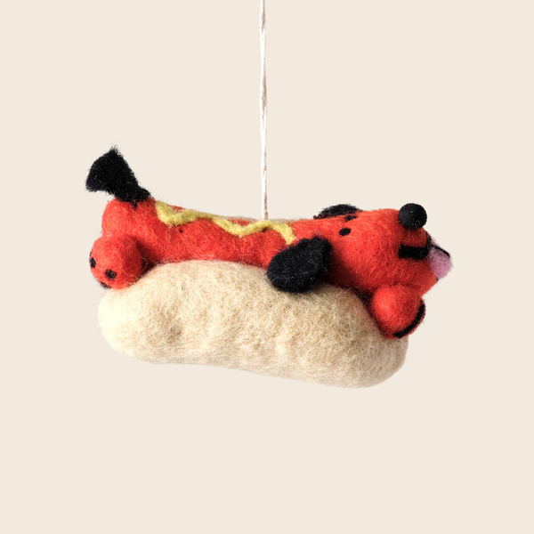 Needle Felted Frank The Hot Dog Decoration