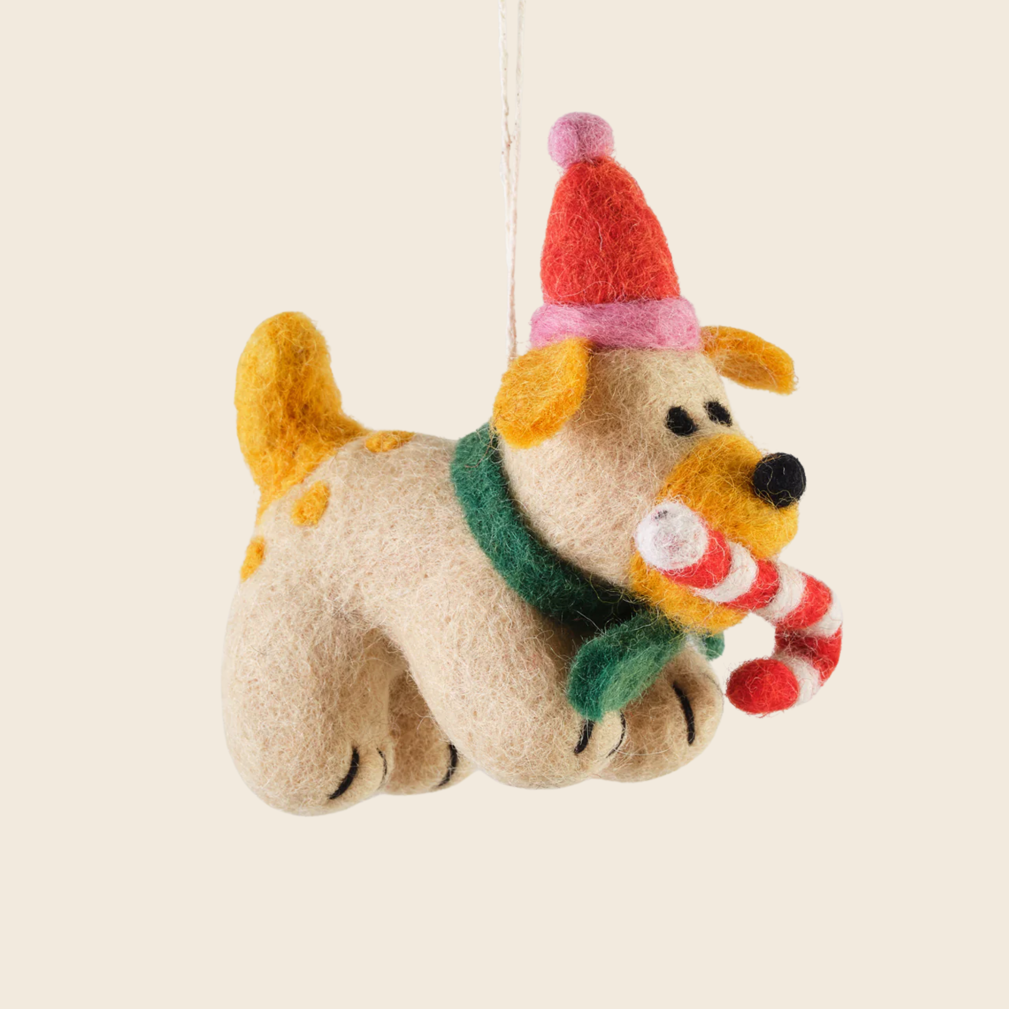 Needle Felted Martha Candy Cane Dog Decoration