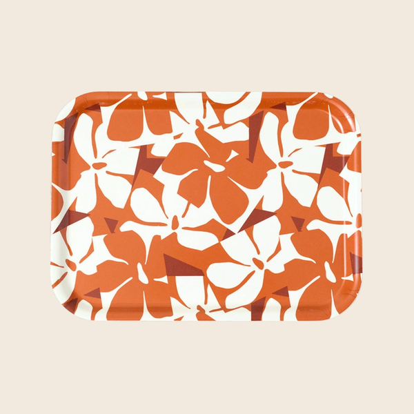 Small Wooden Floral Serving Tray | Rust