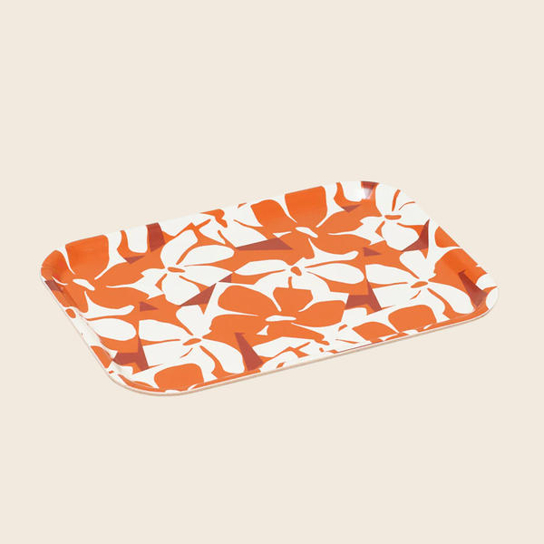 Small Wooden Floral Serving Tray | Rust