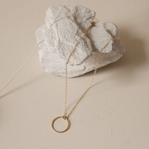 Fawn and Rose Textured Circle Necklace | Gold