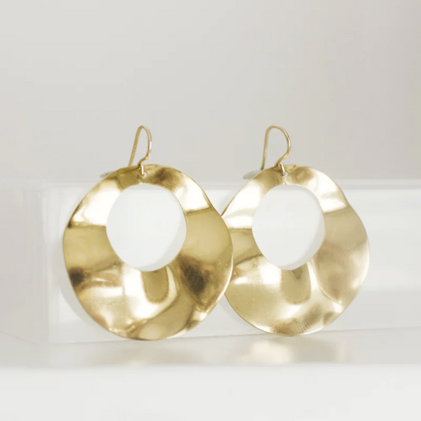Wavy Brass Circle Earrings