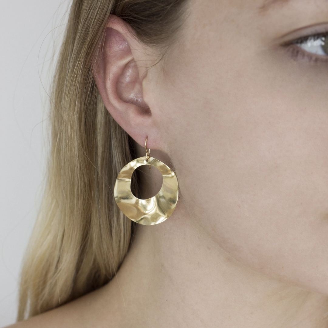 Wavy Brass Circle Earrings