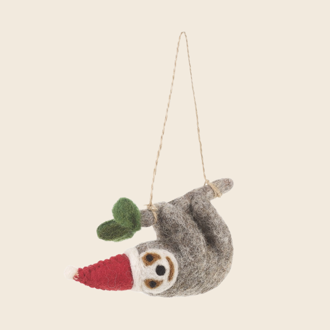 Handmade Needle Felted Christmas Sloth Decoration