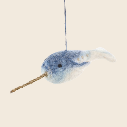 Handmade Needle Felted Narwhal Decoration