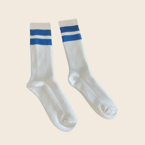 Le Bon Shoppe Cashmere Blend Grandpa Varsity Socks in Blue Stripe