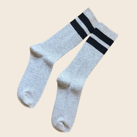 Le Bon Shoppe Cashmere Blend Grandpa Varsity Socks with Light Grey Navy Stripe