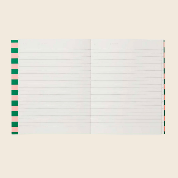 Medium Uma Lay Flat Notebook | Green and Pink Stripe