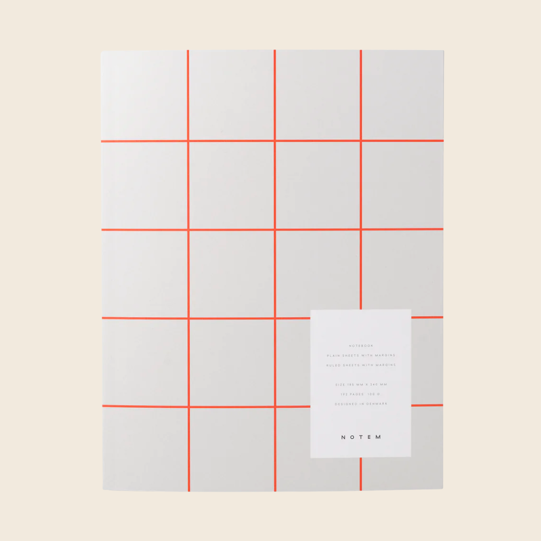 Large Uma Lay Flat Notebook | Red Grey Grid