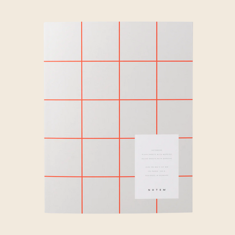 Large Uma Lay Flat Notebook | Red Grey Grid